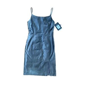LATINI Leather Dress NWT Vintage Black Spaghetti Strap MIDI Size 40